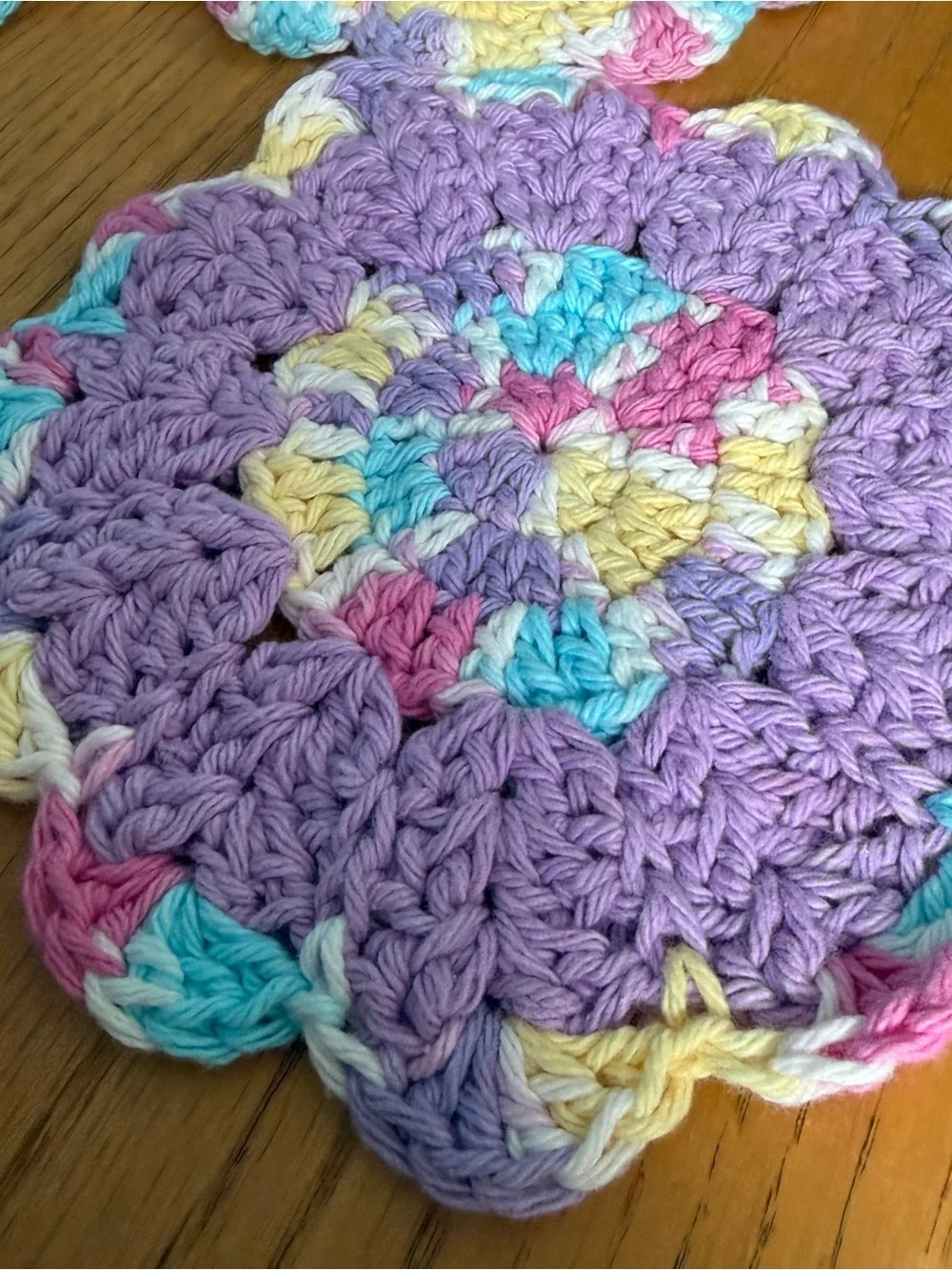 Handmade Crochet Pastel Scalloped Coaster Trivet Lot of 4